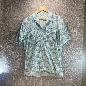 Vintage Orvis Fishing All‎ Over Print Button Shirt Men's Size Small Made In USA